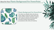 Slide showcasing a plant themed background with green tropical leaves and text for audience engagement.