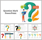 Colorful question mark-themed slides featuring creative icons and layouts with editable captions.