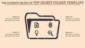 A folder template for highlighting key secrets, with four folders in brown and small icons  for a professional presentation.