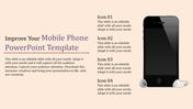 A template showcasing a mobile phone on the right with text content on the left, labeled icon from one to four.