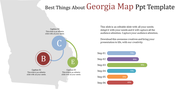 Gray Georgia map with three labeled circles, and six colored percentage bars on the right, set against a white background.