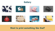 A selection of print item pictures such as business cards, hoodies, bags, and billboards, showcased in a gallery format.