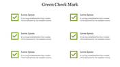 Slide featuring green check marks with accompanying text blocks.