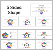 Slide deck showcasing 5 sided shape with icons and colors, highlighting key ideas or processes in pentagon form.