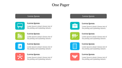 Dual column one pager template with a variety of icons and placeholder text for each item.