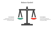 Slide with a balance scale icon with one side colored green and the other red with a placeholder text.