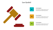 A gavel illustration in brown and red colors, with three colorful numbered square blocks on the right.