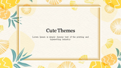 Cute-themed slide design featuring a soft yellow and teal floral border with placeholder text in the center.