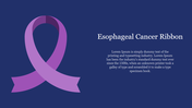 Purple ribbon symbolizing esophageal cancer awareness on a dark blue background with accompanying text description.