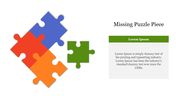 A slide showing four colorful puzzle pieces with one missing piece, accompanied by a placeholder text box.