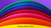 Rainbow themed background slide with curved layers of bright colors and text at the bottom.