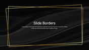 Elegant Google slide featuring a sleek black background with gold geometric borders and text area.