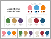 A pack of Google Slides color palettes featuring various color combinations with corresponding hex codes.