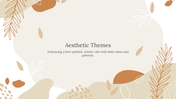 A collection of aesthetic theme slides featuring minimalist designs with earthy tones and organic shapes with text area.