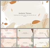 A collection of aesthetic theme slides featuring minimalist designs with earthy tones and organic shapes with text area.