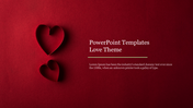 Love-themed template with a deep red background and two heart-shaped cutouts on the left side with text area.