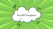 Bright and fun slide with a cartoon cloud, yellow stars, and a dotted green background.