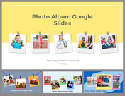 Slide deck with colorful photo collage in a polaroid style, showcasing family moments and outdoor activities.