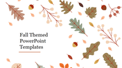 Fall-themed template with autumn leaves and acorns scattered across the slide with title text.