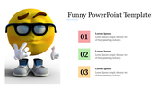 Funny slide showcasing a 3D smiling emoji wearing glasses and sneakers along with three colorful numbered text boxes.