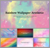 Colorful rainbow wallpaper aesthetic presentation with soft pastel tones and quotes spread across multiple slides.