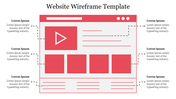 Wireframe template for website design with a video section, multiple content boxes, and text placeholders.