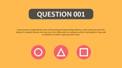 A yellow background template, three circular icons with different shapes, and placeholder text under the squid game question.