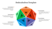 Dodecahedron template with a 3D geometric shape in vibrant colors and labeled text sections around it.