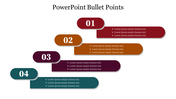 PowerPoint slide with four ascending steps, numbered 1 to 4, each containing three bullet points with placeholder text.