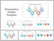 Professional outline slides with colorful icons and text boxes, structured to organize key points of a presentation.