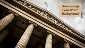 Architectural government structure slide featuring tall columns and detailed statues, set against a cloudy sky.