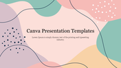 Soft pastel Canva presentation slide with abstract waves and dots.