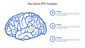 A creative blue brain slide featuring an illustrated brain with space for captions on the right side.