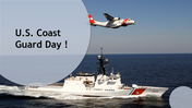 Slide featuring a U.S. coast guard ship and aircraft with title on a circular overlay.