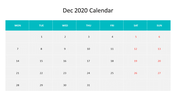 Dec 2020 Calendar PowerPoint Slide Template Presentation