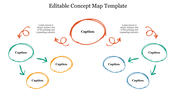 Slide displaying an concept map with colorful oval shapes and directional arrows, each shape labeled with a placeholder.