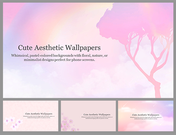 Slide deck featuring pastel-colored backgrounds with floral and nature elements in soft pink and purple tones.