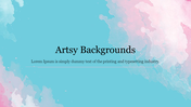 Abstract watercolor background in shades of blue and pink with a text overlay and placeholder text.