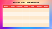 Blank chart slide with a weekly layout from monday to sunday, featuring a grid for scheduling or organizing tasks.