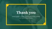 A thank you slide with a blurred handshake image and yellow corner accents and a title text at the center.