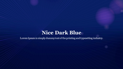 Deep nice blue gradient background with white text and subtle purple light effects with a caption area.