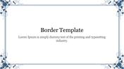 A border template with a dark blue floral design in the corners, framing the central placeholder text.