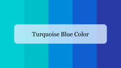 Gradient slide featuring various shades of turquoise blue with a central banner text focused on color schemes.