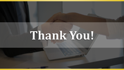 Business-themed thank you slide featuring a handshake and bold text.