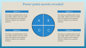 Infographic featuring a central blue circular chart divided into quadrants labeled A, B, C, D, and corresponding text boxes.