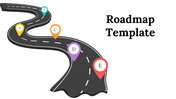 A pack of slides featuring a winding road with five color coded labeled milestones and multiple roadmap designs below.