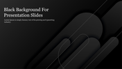 Black presentation slide background featuring abstract rounded shapes and minimalist design.