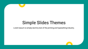 Simple slide with a teal border, yellow circular accents, a title text and caption area in a white center space.