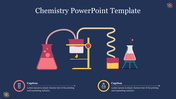 Chemistry slide with an illustrated lab apparatus, including flasks and a burner, against a dark blue background.