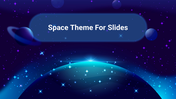 Dark-themed slide featuring stars and planets in space, with a glowing horizon and the title in a blue rectangular box.